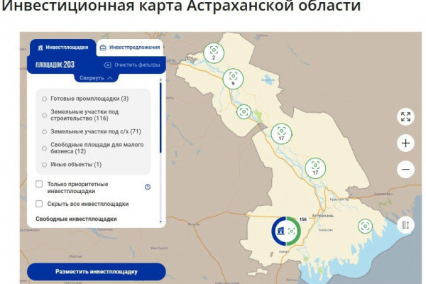 Инвестиционная карта Астраханской области: 203 готовых решения для бизнеса